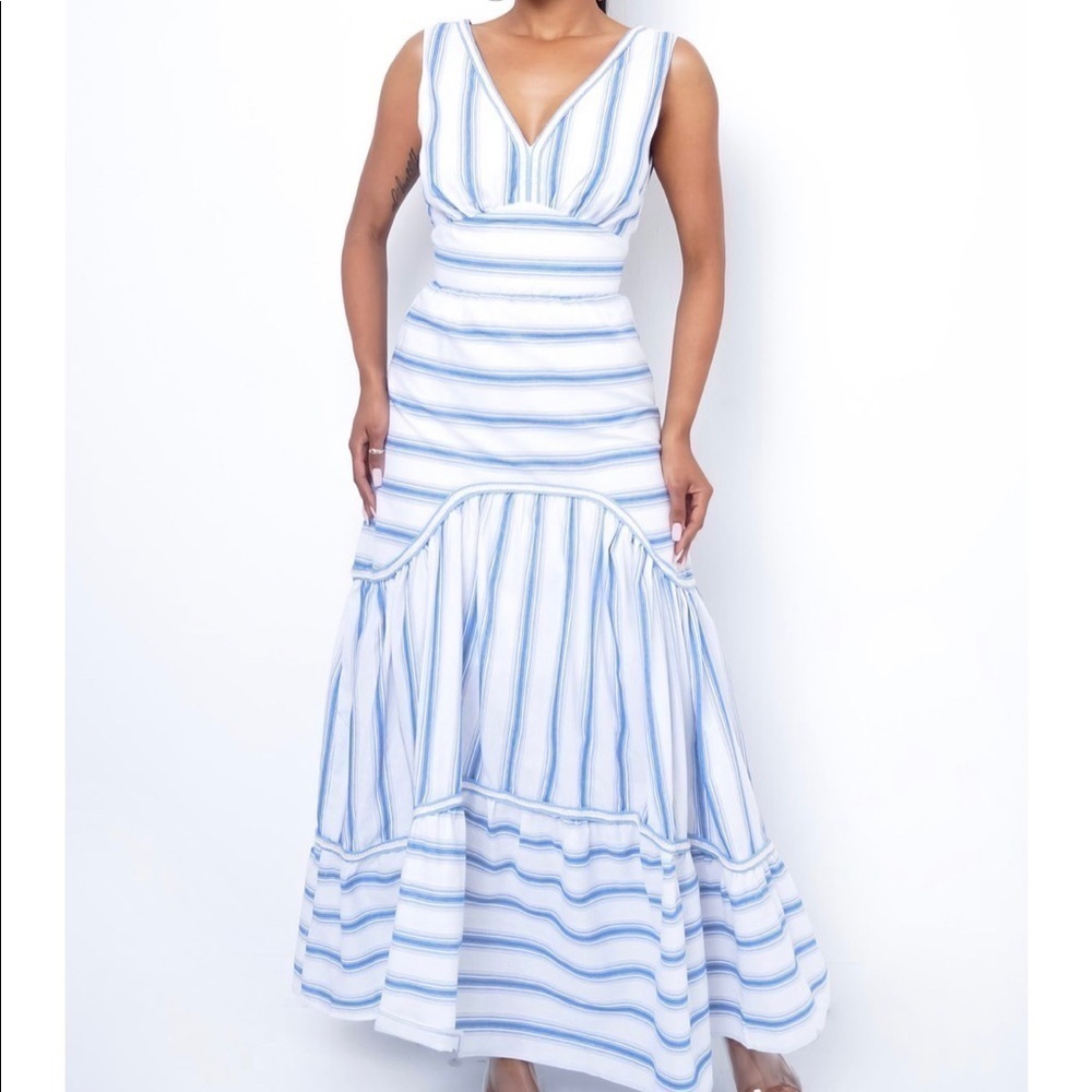 Blue & White Stripe Tiered Maxi Dress